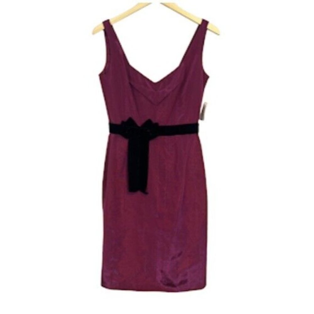 Badgley Mischka‎ Raspberry Sheath Cocktail Dress Size 6 NWOT Velvet Bow